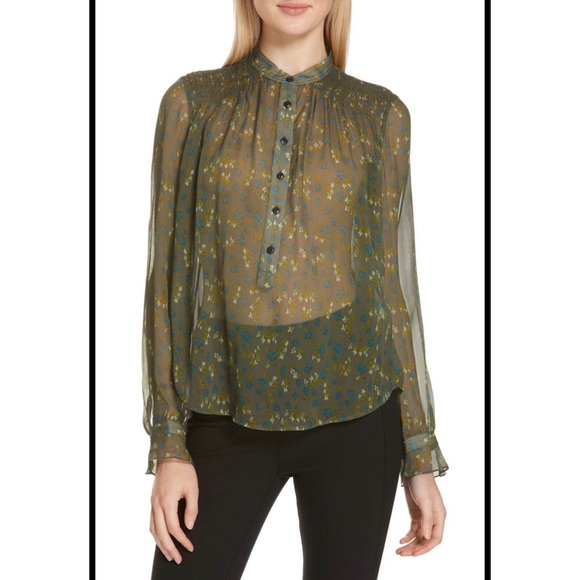 rag & bone Tops - rag & bone Green Floral 100% SILK Blouse
